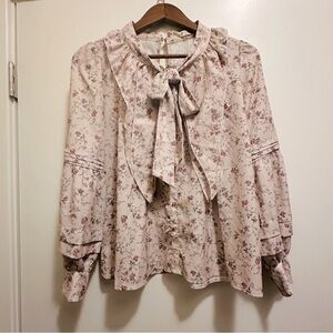 Axes Femme Floral Bow-Tie Blouse with Pearl Detail